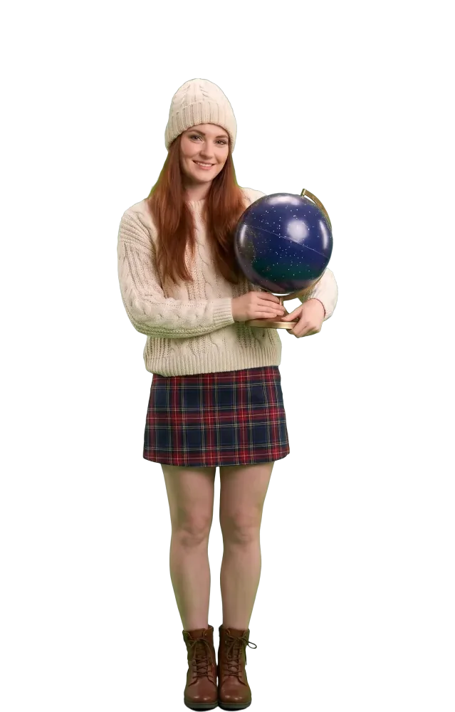 Woman holding a star globe