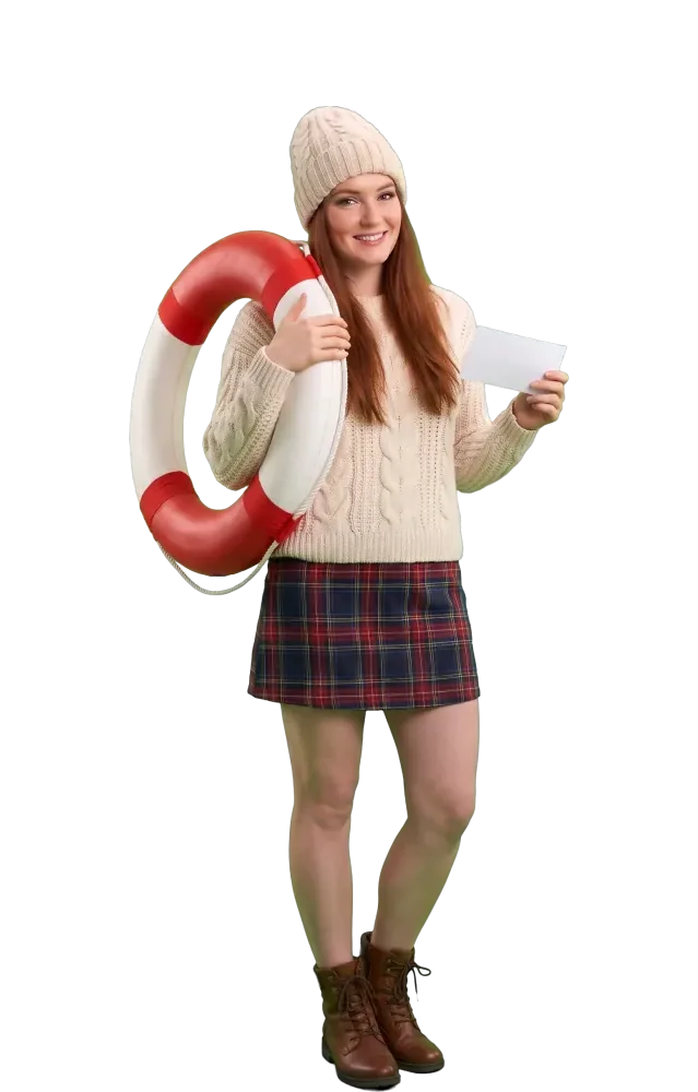 Woman holding a life ring and a play slip