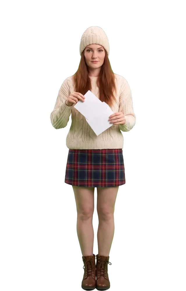 Woman slipping a slip into an envelope