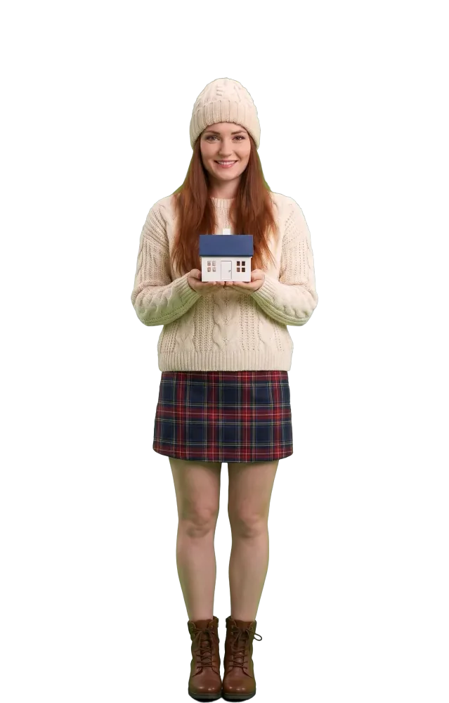 Woman holding a small model house