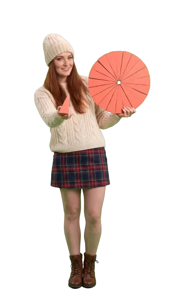 Woman offering one thin wedge of a cardboard disc