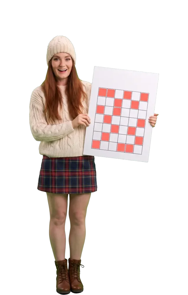 Woman holding a keno grid with many filled squares