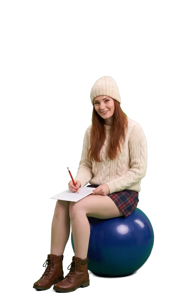 Woman on a giant ball marking a keno slip
