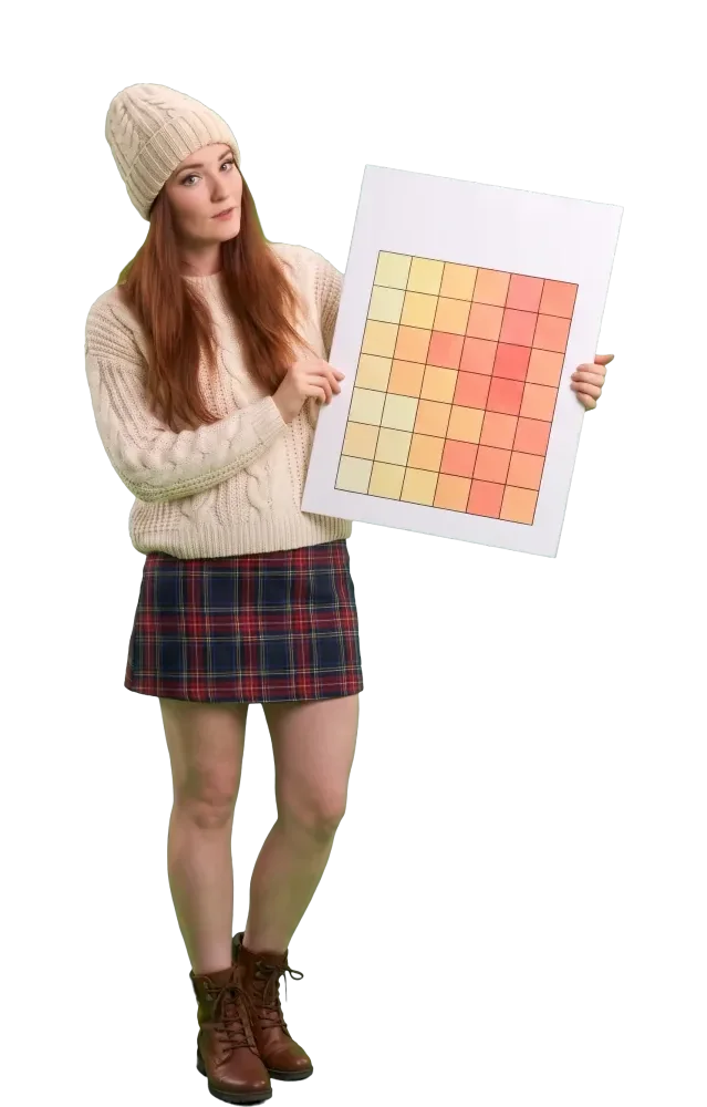 Woman studying a heat map grid card