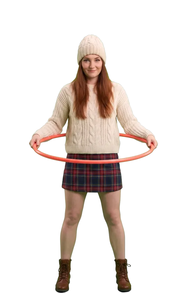 Woman standing inside a coral hoop