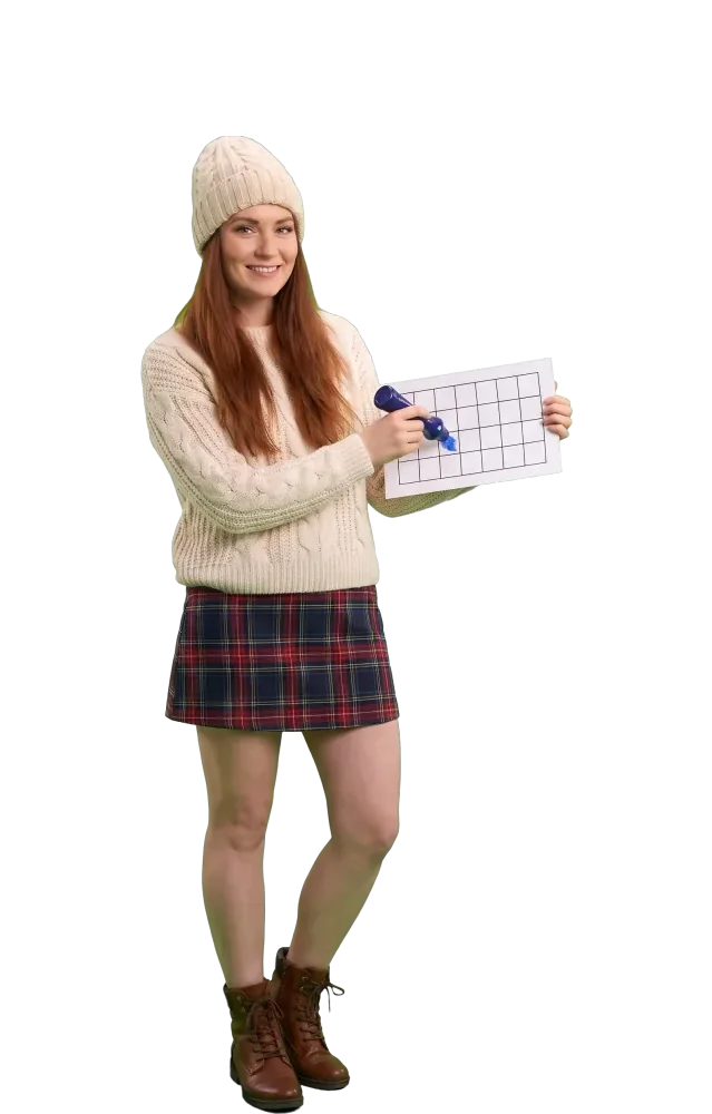 Woman marking a square on a blank 3 by 9 game card