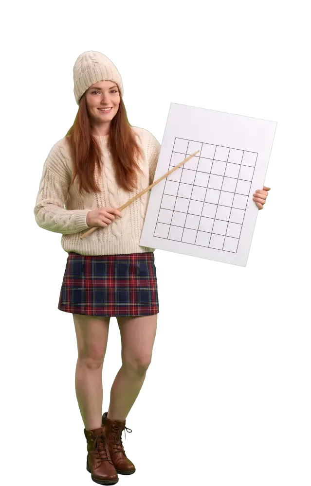 Woman pointing at a keno grid with a wooden pointer