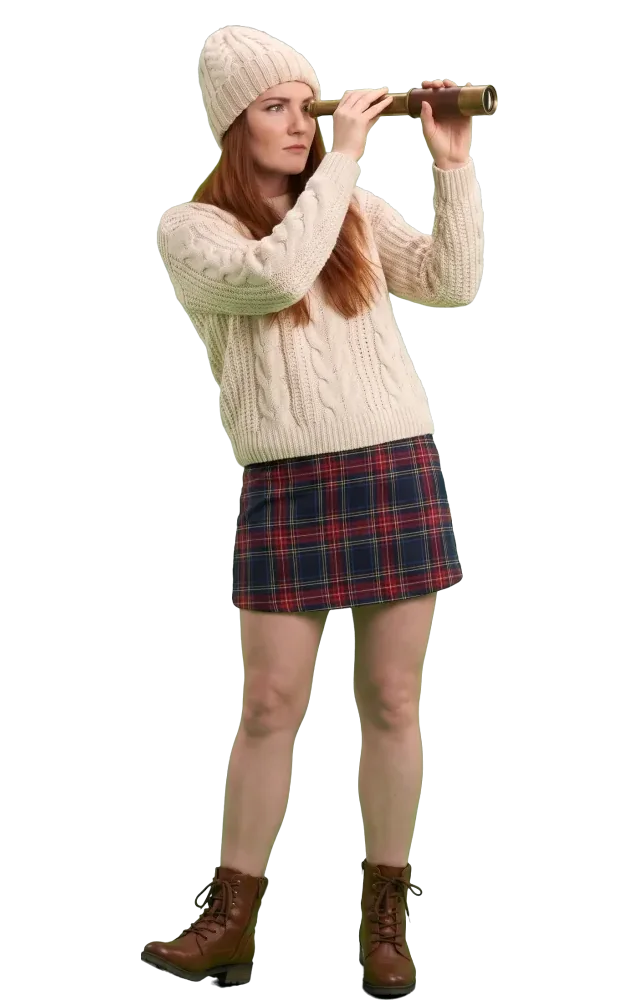 Woman searching the distance through a spyglass