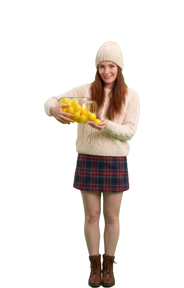 Woman tipping balls from a jar into her hand
