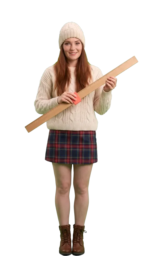Woman sliding a clip along a long wooden ruler
