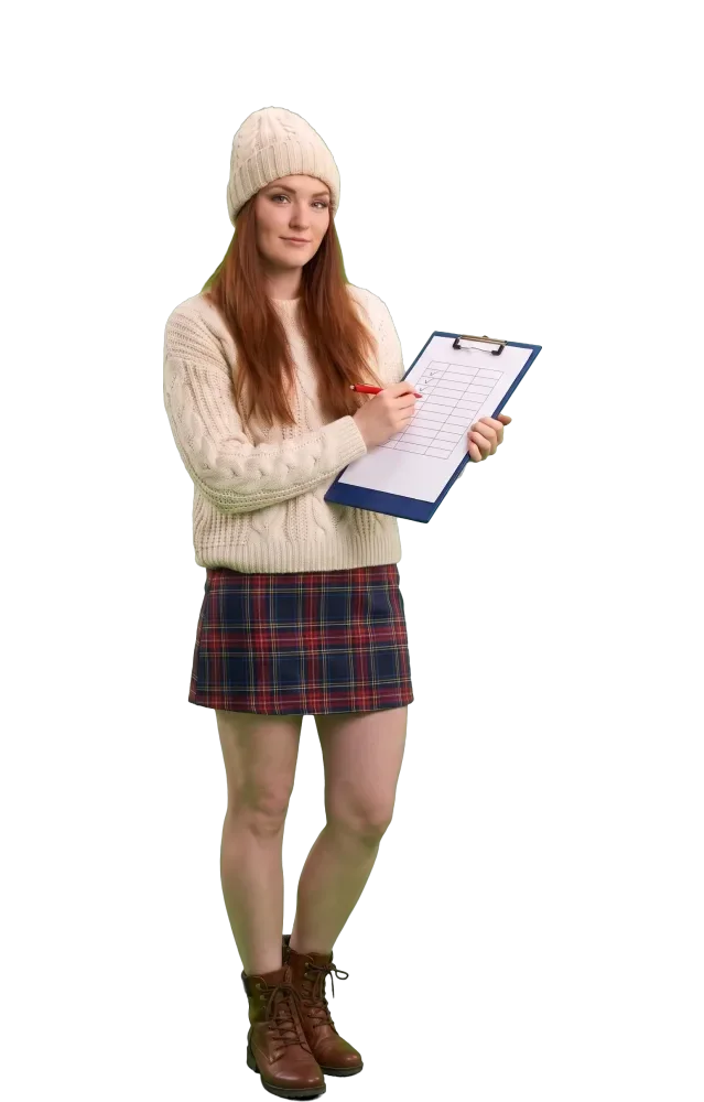 Woman ticking rows on a clipboard
