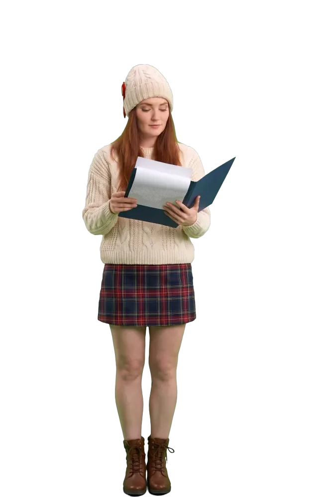 Woman reading papers in an open folder