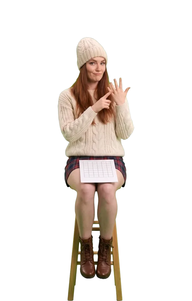 Woman on a stool counting on her fingers
