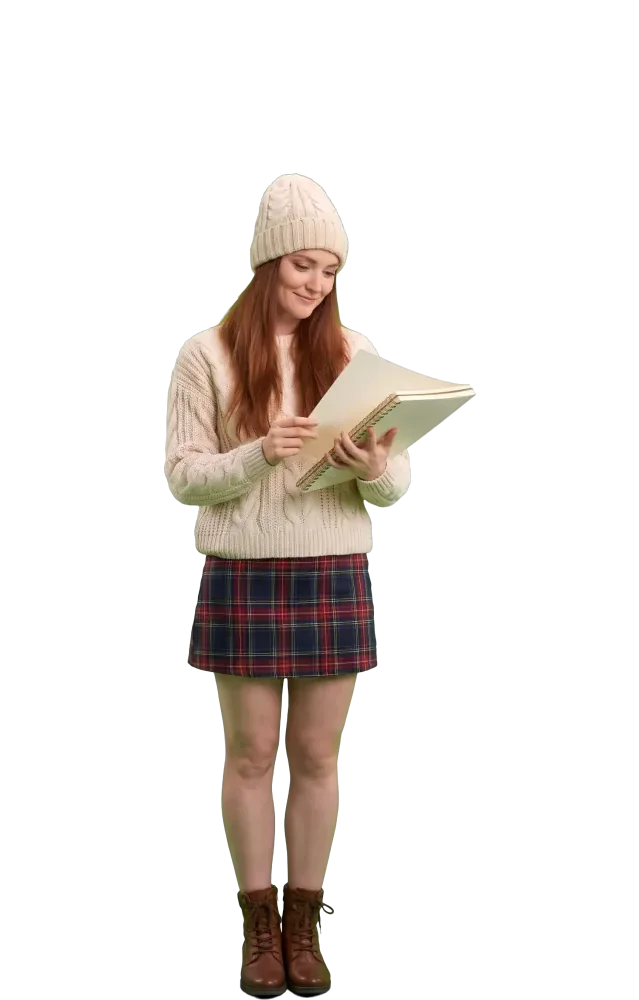 Woman flipping back through a blank notebook