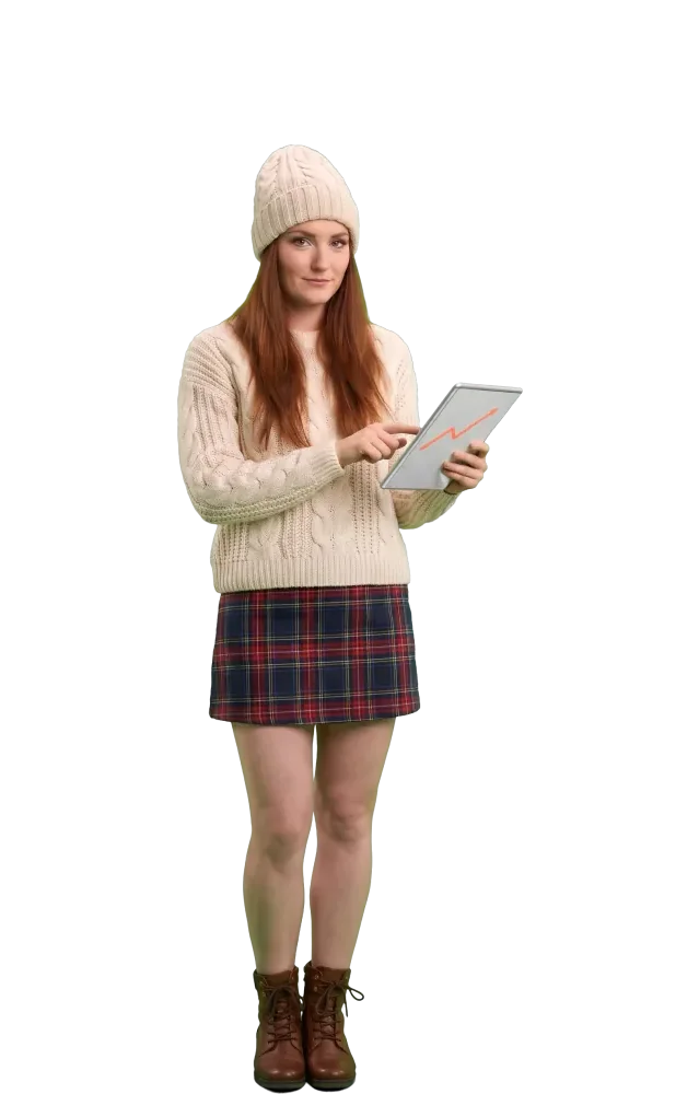 Woman sliding a finger along a curve on a tablet