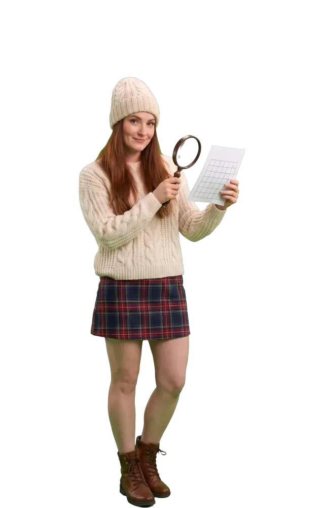 Woman examining a blank play slip through a magnifying glass