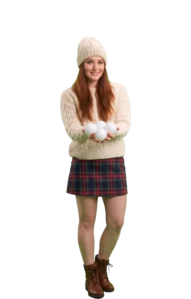Woman offering three white balls in her cupped hands