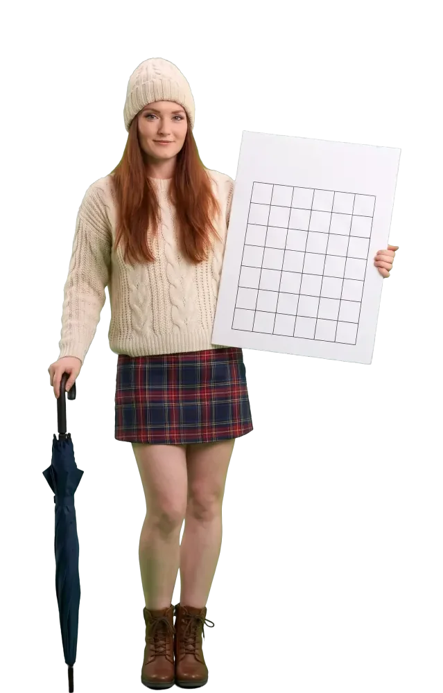 Woman leaning on a closed umbrella holding a play slip