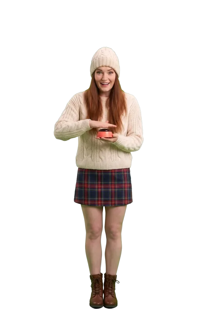 Woman pressing a buzzer