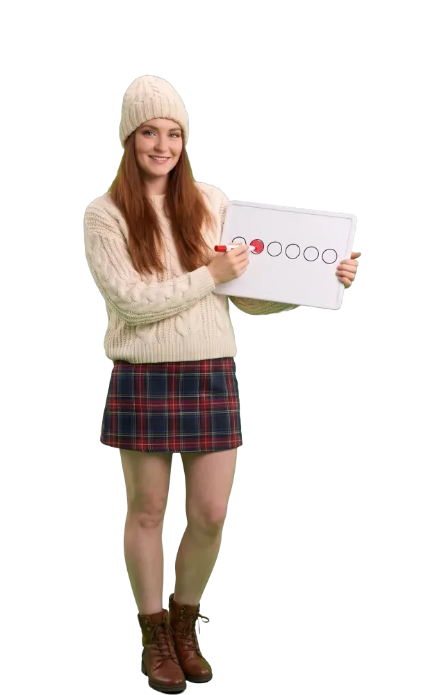 Woman colouring circles on a small white board