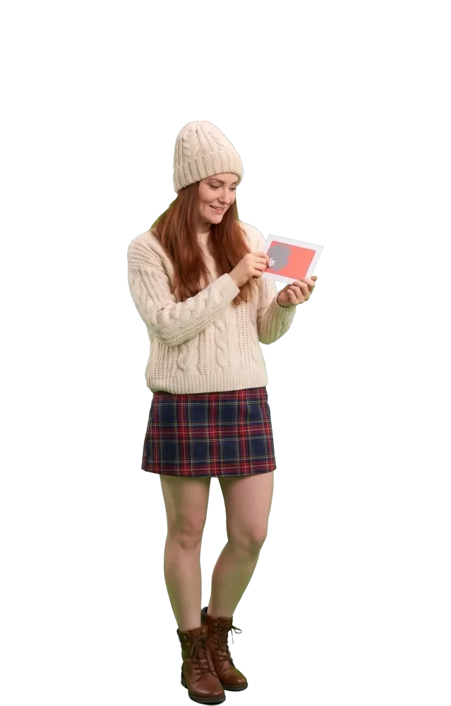 Woman scratching a blank scratch card with her fingernail