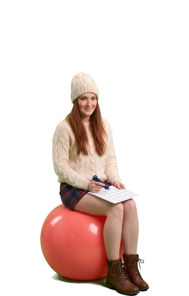 Woman on a giant ball with a bingo card and dauber