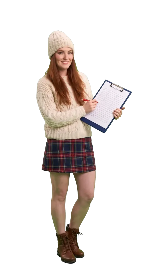 Woman writing on a clipboard with empty rows