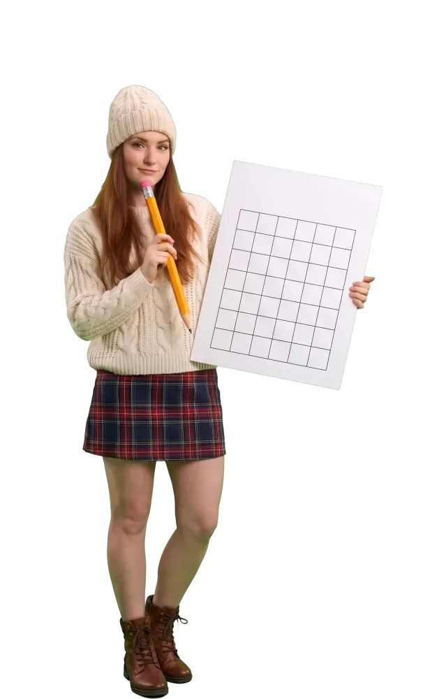 Woman tapping a pencil on her chin while choosing