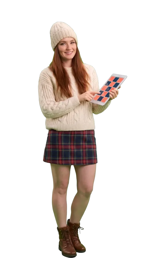 Woman tapping a tile on a tablet screen