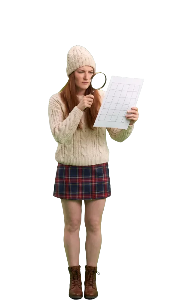 Woman inspecting a slip like a detective
