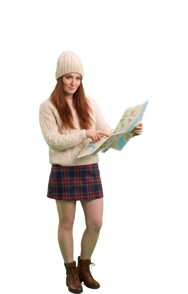 Woman tracing a route on a paper map